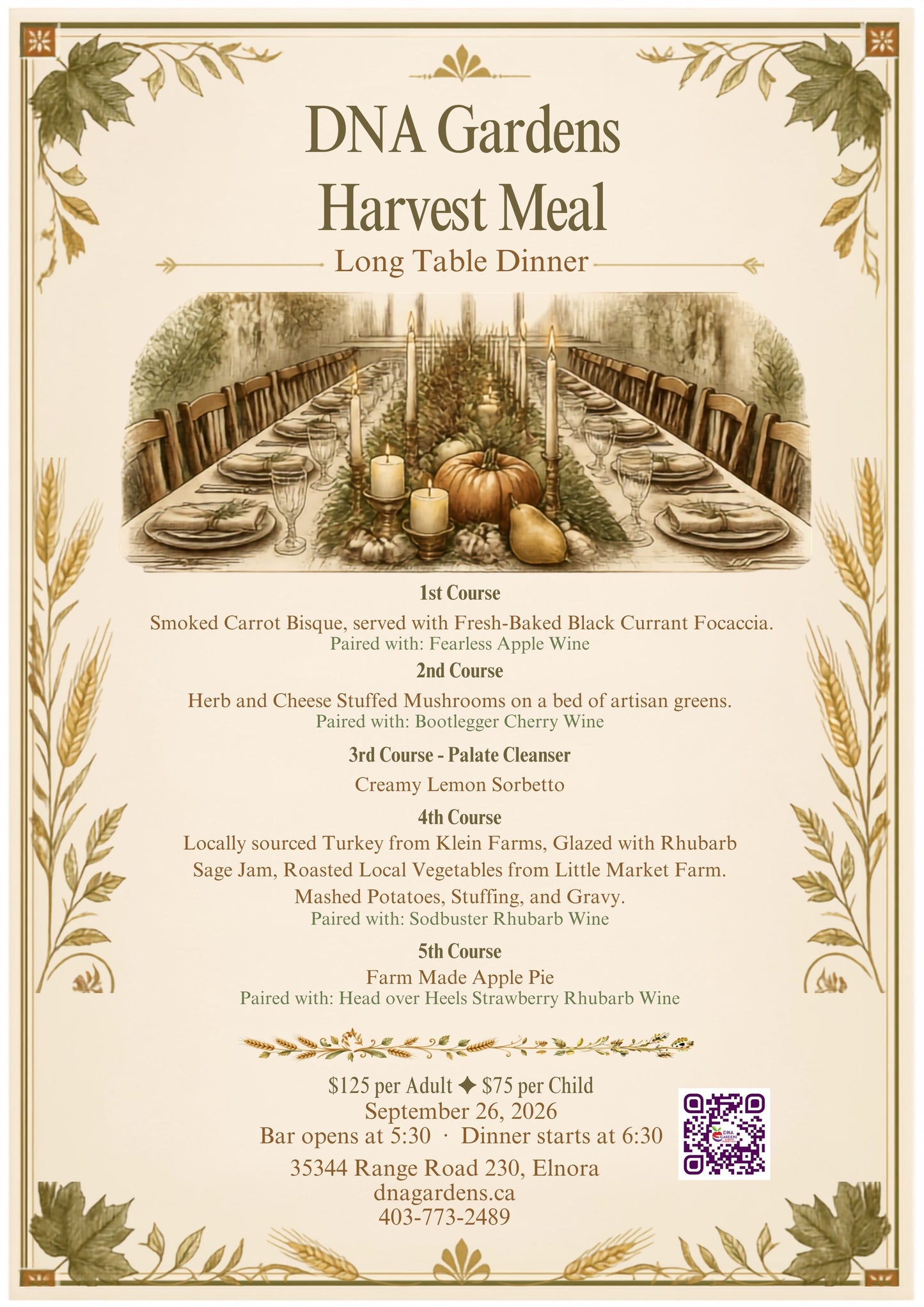 Harvest Dinner - September 26 6:30pm